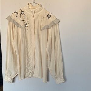 Embroidered Cream Women's Vintage Blouse